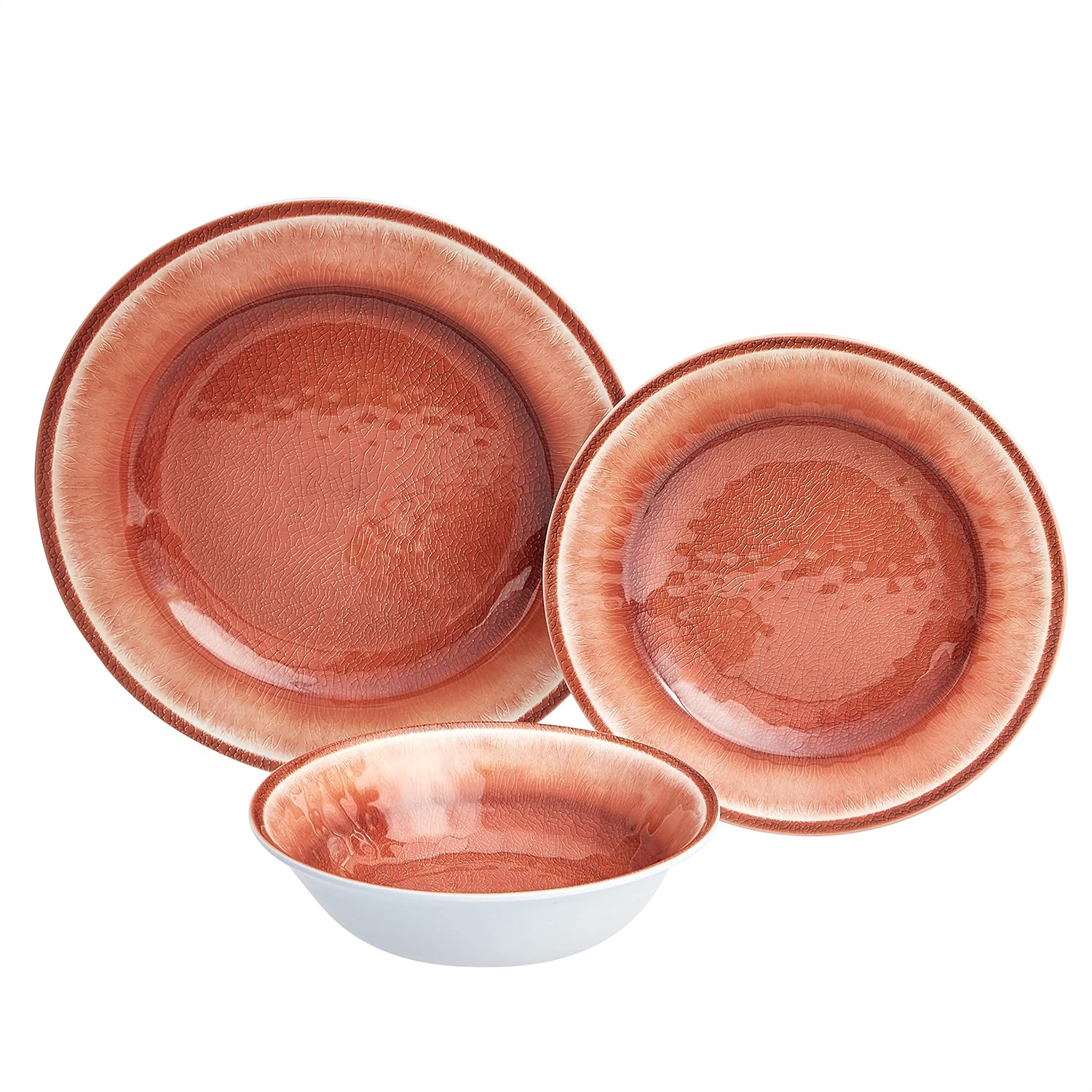  |  Basics 12-Piece Melamine Dinnerware Set - Service for 4, Red Crackle Glaze: Dinnerware Sets