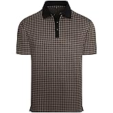 Alex Vando Mens Check Golf Shirt Contrast Rib Collar Short Sleeve Polo Shirts for Men