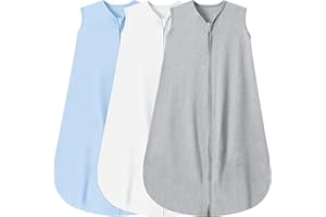 BSTOPPT 3 Pack Baby Sleep Sack 6-12 Months 100% Rayon Cotton Baby Sleeping Bag 2-Way Zipper Toddler Wearable Blankets Comfy Stretchy Thin Sleep Sacks TOG 0.3
