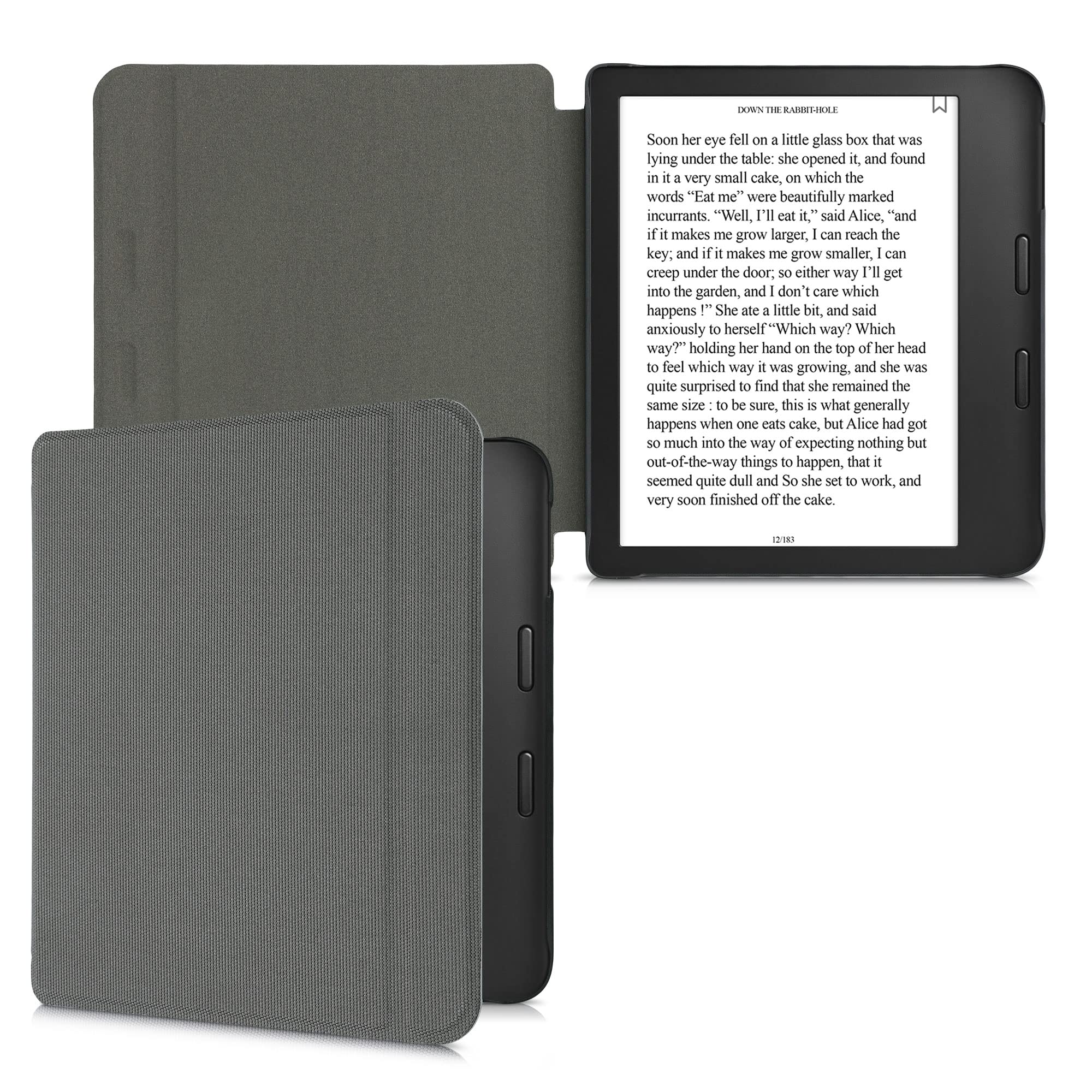 kwmobile Case Compatible with Kobo Libra 2 - Nylon Protective e-Reader Cover Folio Book Style Case - Anthracite