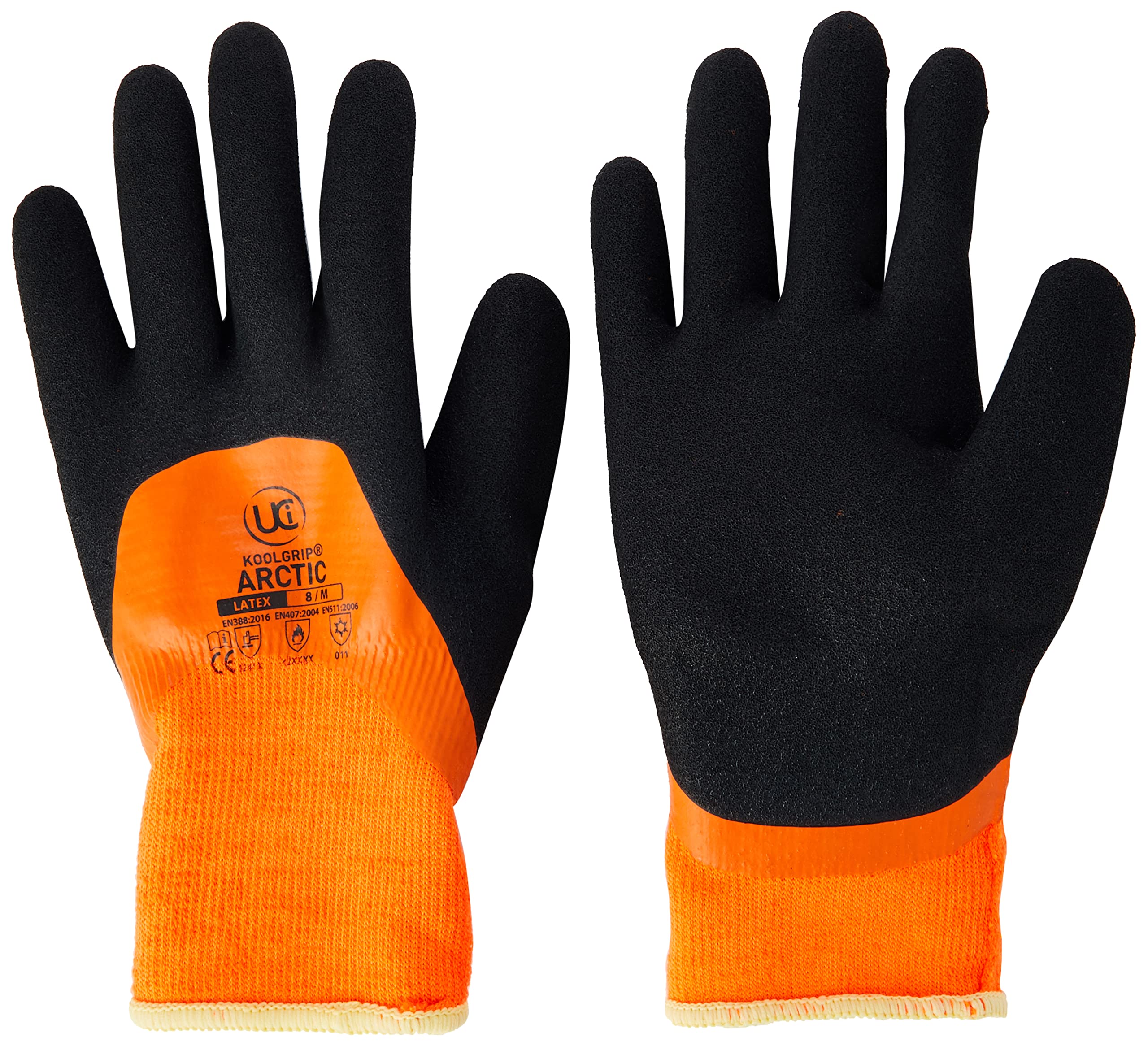 UCI KoolGrip ARCTIC Thermal Dual Latex Waterproof Grip Work Gloves ORANGE (8/Medium)
