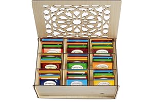 EVA'S GIFT UNIVERSE Twinings Tea Bags Sampler Assortment in Wooden Tea Box Organizer Perfect Variety Pack in Wood (MDF) Gift Box (80 Count) 16 Flavors Gifts for Family Friends Coworkers (White)