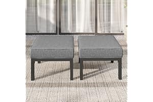 Solaste Outdoor Footstools Patio Ottoman Set of 2, Aluminum All-Weather Outdoor Footrest Seat with Removable Cushions, Patio Furniture Ottomans for Garden, Backyard, Poolside-Gray
