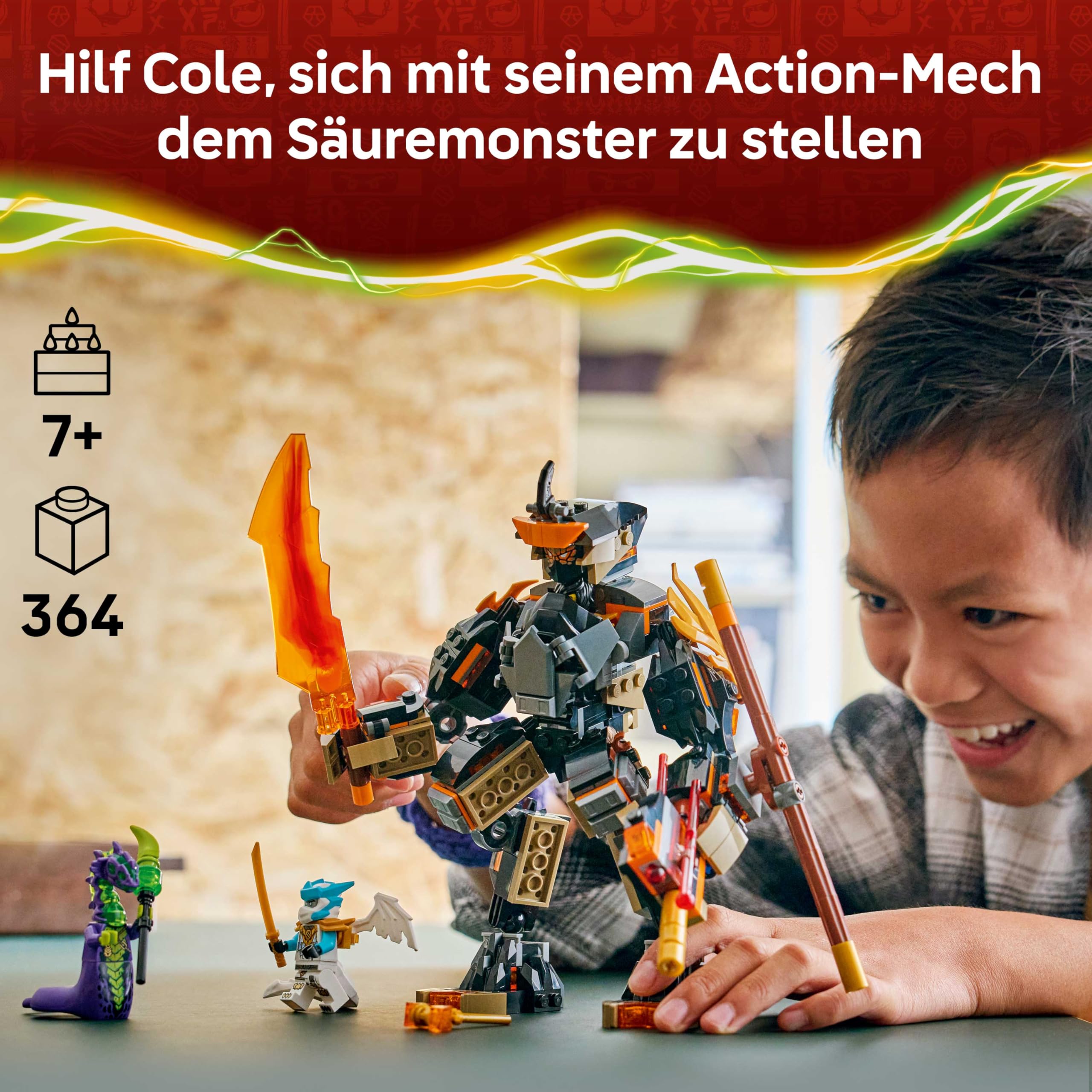 LEGO NINJAGO Coles Action-Mech und Drachen-Zane - Ninja Spielzeug für Jungen und Mädchen - Modellbau mit Actionfigur, 3 Minifiguren und Schwertern - Geschenk für Kinder ab 7 Jahren - 71854 2