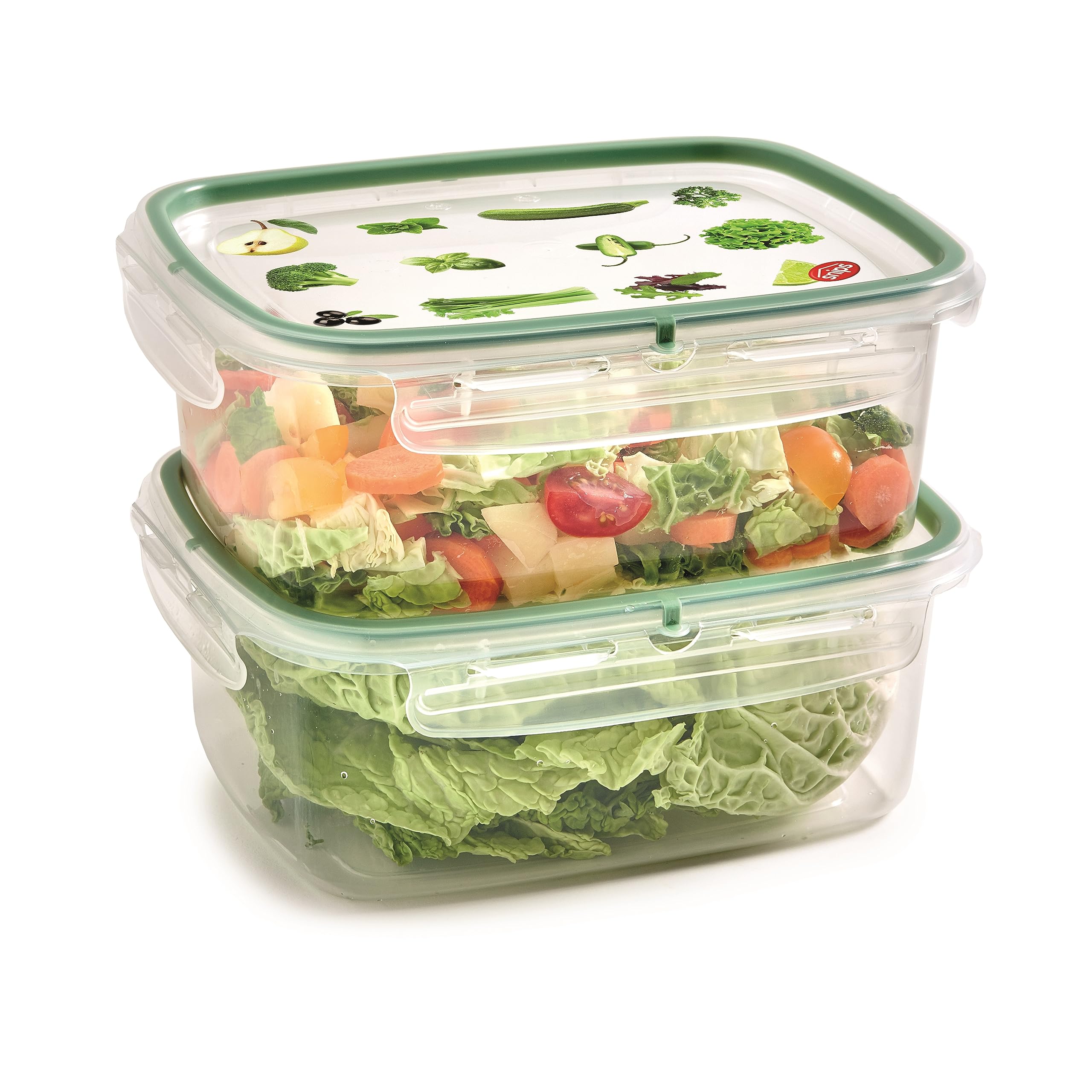 Snips - Lock Rect. - Rectangular Fridge Container - 1.80 litres - Microwave Container, Set 2 pcs. - 4 Safety Locks - 23.5 x 18.5 x 11 cm - Made in Italy - 0% BPA and phthalate free