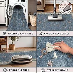 Washable Blue Rugs for Entryway Indoor - 3x5 Throw