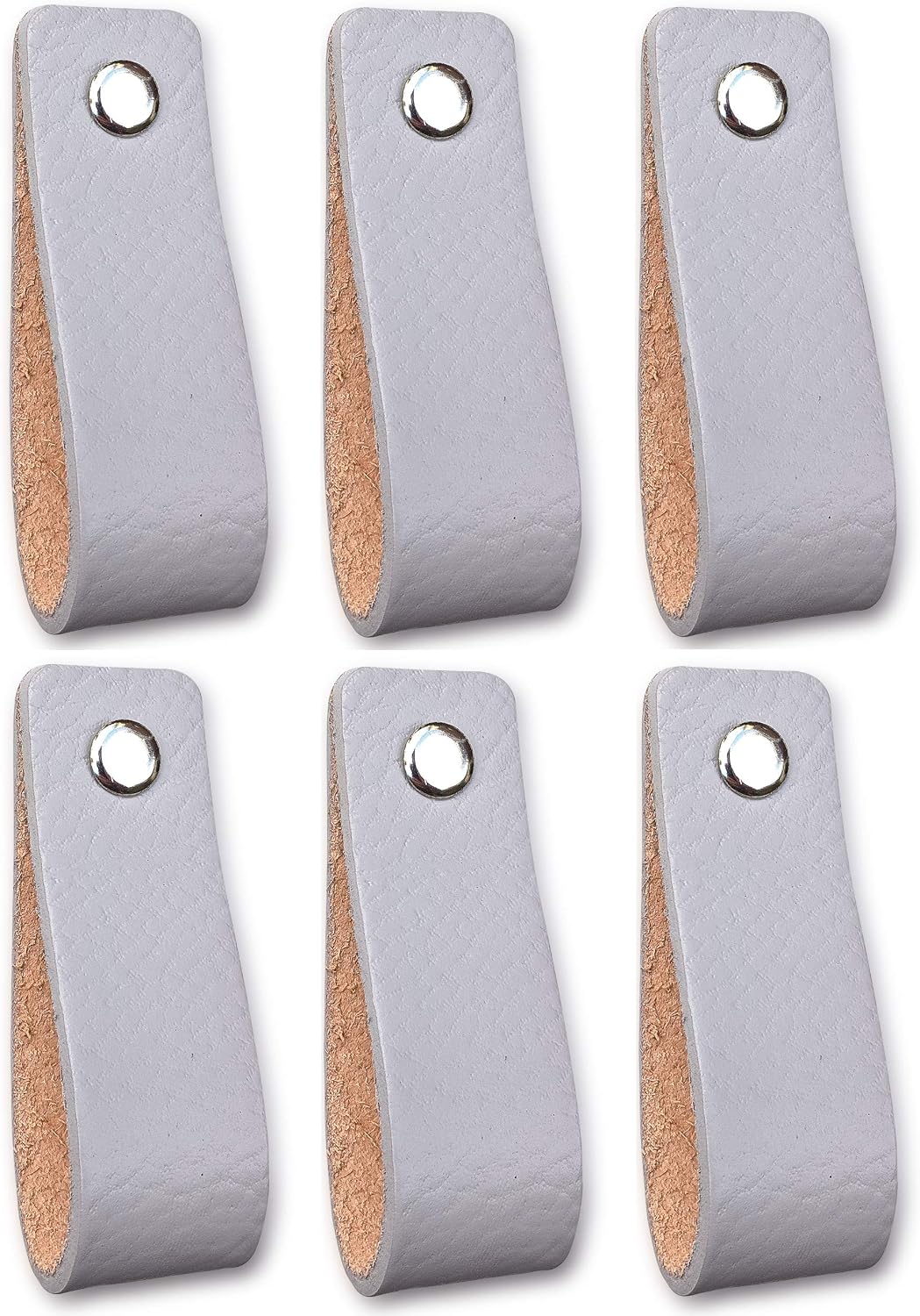Brute Strength, Leather Handles for Furniture, Light Grey, 6 pcs, 16,5 x 2,5 cm, Cabinet Handle