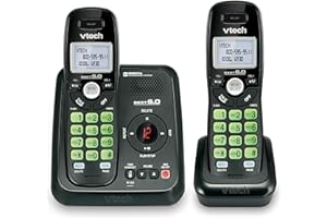 VTech CS6124-21 DECT 6.0 2-Handset Cordless Phone System with Digital Answering Machine and Green Backlit Keypad and Display 
