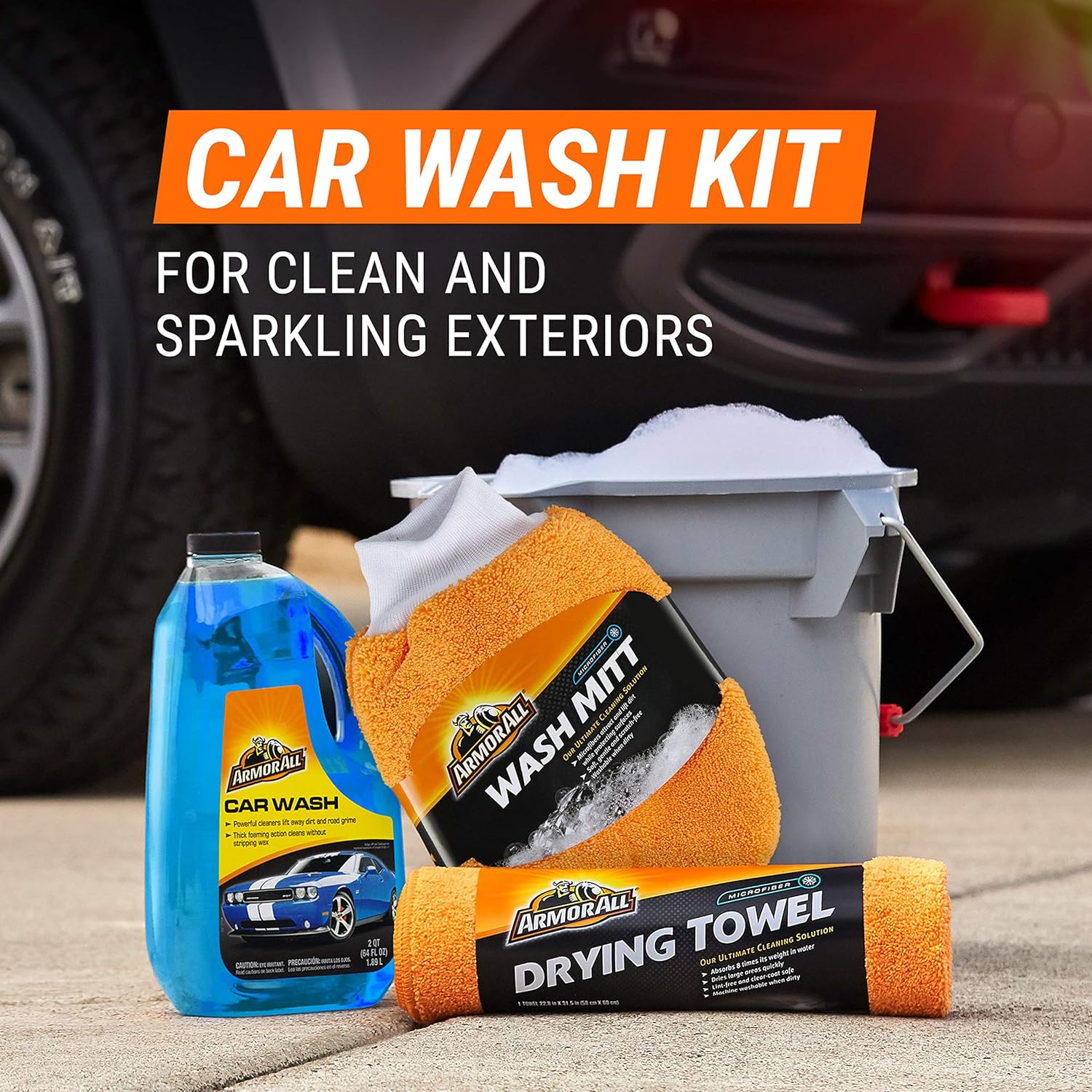 Armor All Car Wash and Cleaner Kit (8 Items) - Includes Interior Cleaning Wipes, Concentrate, Air Freshener, Towels, 19122: Automotive