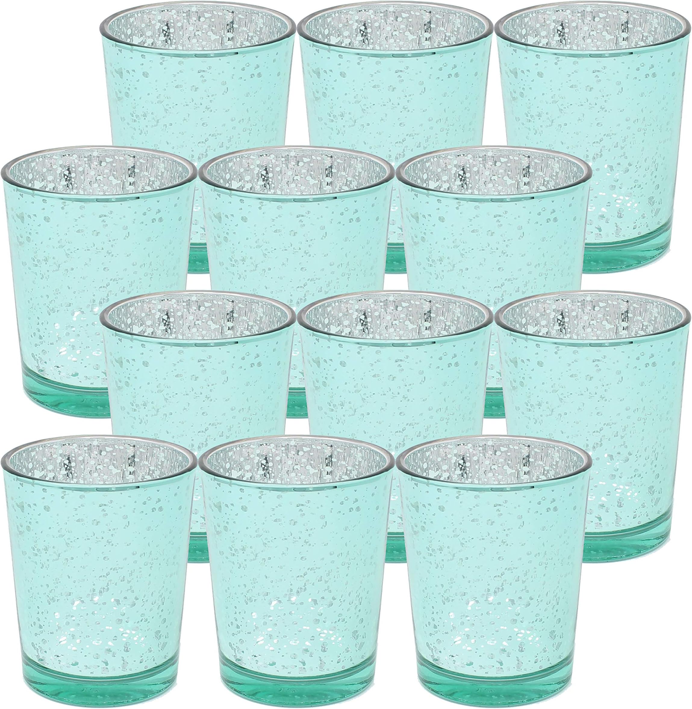 Mercury Glass Votive Tealight Candle Holders - Set of 12-2.5" Tall - Mint Green