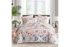 Flysheep 2-Piece Lightweight Bohemian Geometric Twin Quilt Set for Kids, Colorful Chic Aztec Summer Bedspread/Coverlet, Brushed Microfiber for All Season - 68" x 86"