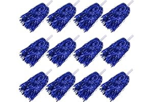 12PCS Blue Cheerleading Pom Poms Metallic Foil Cheer Pom Poms with Baton Handle for Game Sports Squads Dancing Party Football