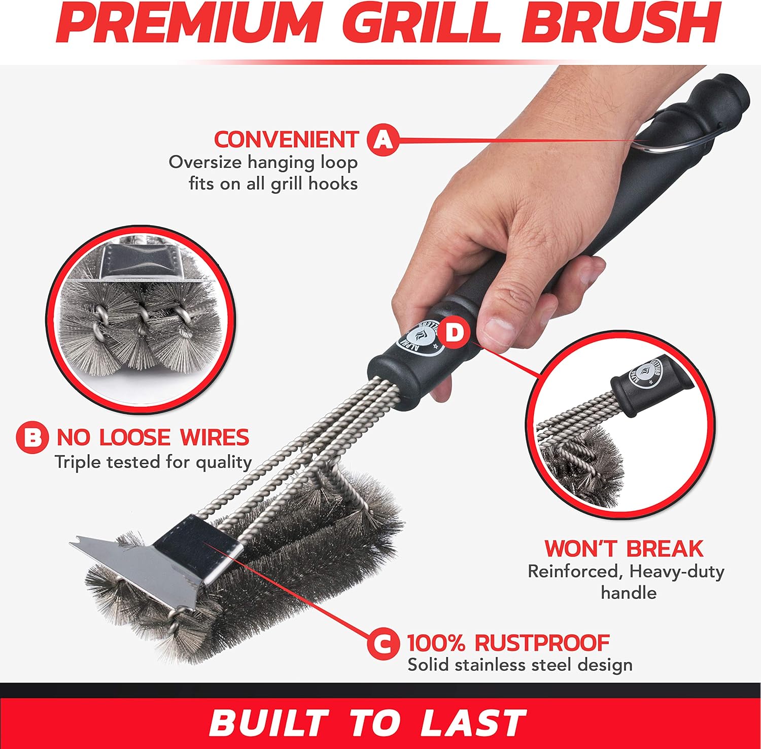 Alpha Grillers Grill Brush and Scraper. Best BBQ Cleaner. Perfect Tools for All Grill Types, Including Weber. Stainless Steel Wire Bristles and Stiff 18 Inch Handle. Ideal Barbecue Accessories: Home & Kitchen