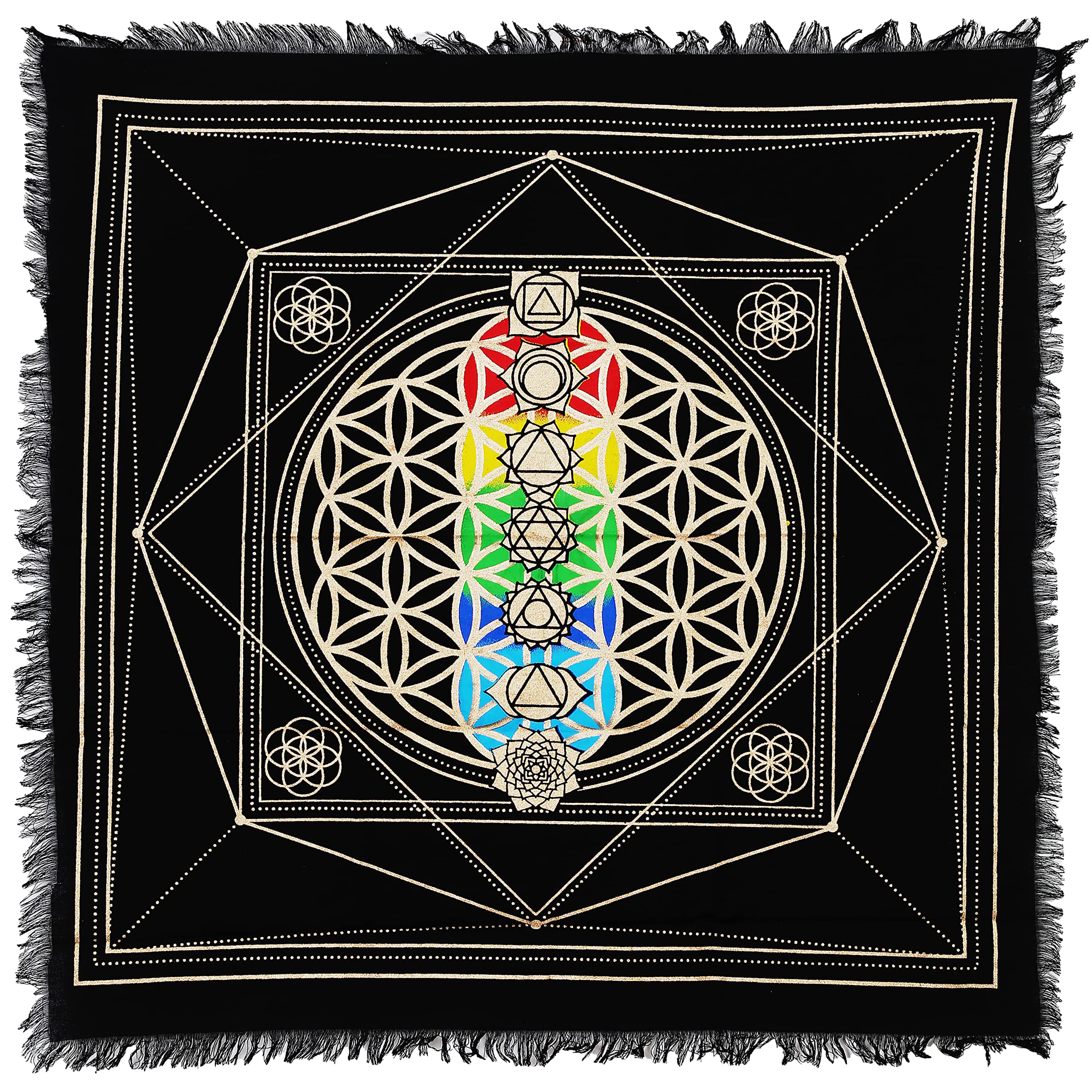 Indian Consigners 7 Chakra Alter Cloth Hexa Altar Cover Tarot Spread Witchcraft (60 by 60 CM(24x24 inches))