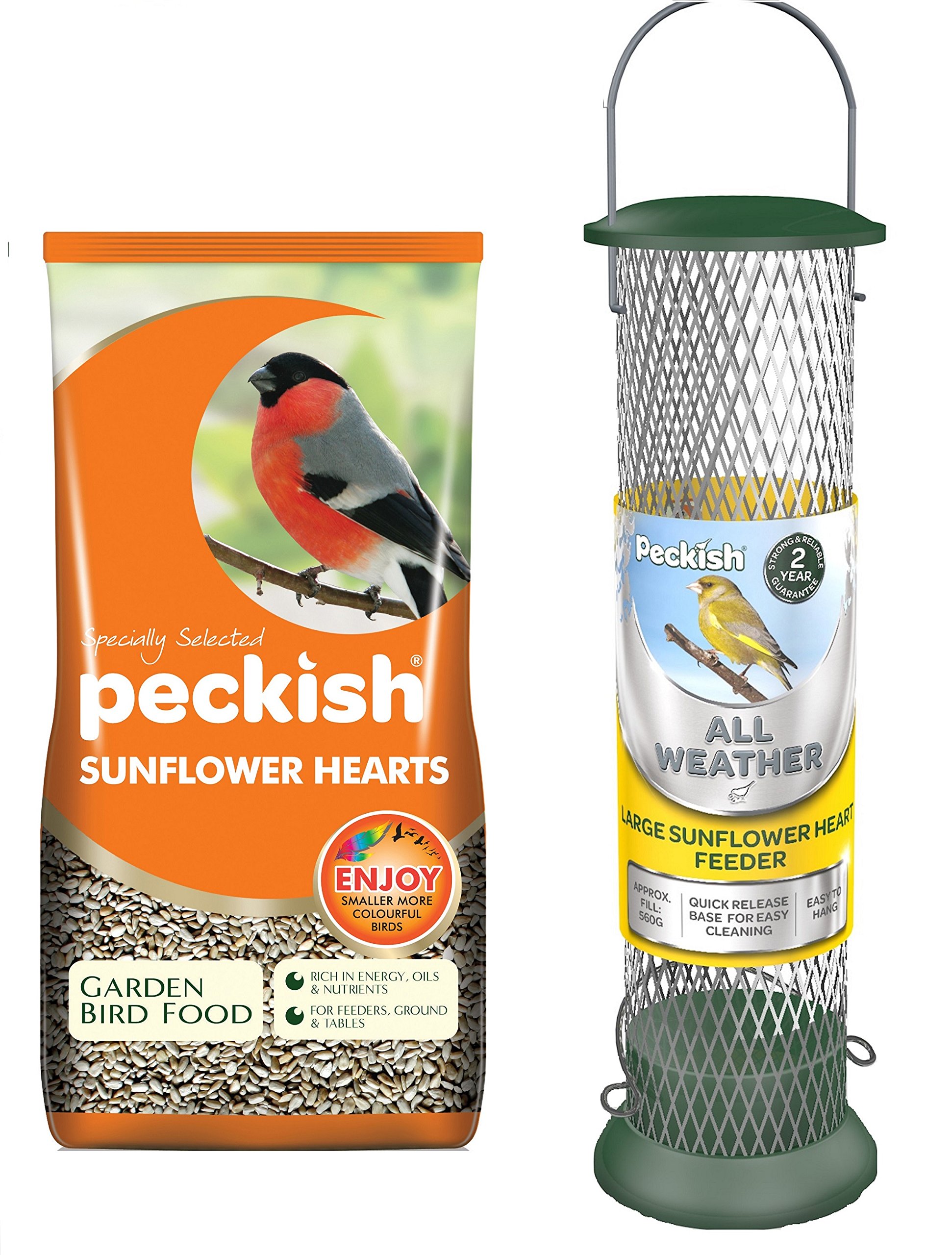 Peckish Sunflower Hearts for Wild Birds, 2 kg with Metal Sunflower Heart Bird Feeder Bundle