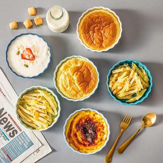 Set Of 6 White Afuby Porcelain Ramekins Round Tart Pan Mini Fluted Quiche Dishes 6 Ounce For Creme Brulee 4 8 X 0 9 Inch Bakeware Kitchen Dining Guardebem Com
