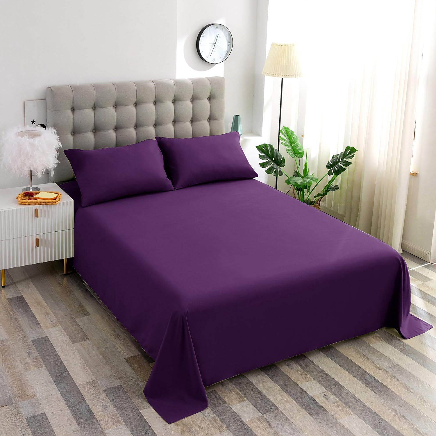 Sfoothome Top Sheet Single - Premium 1500 Ultra-Soft Collection - Wrinkle Resistant, Easy Care (Queen, Purple): Home & Kitchen