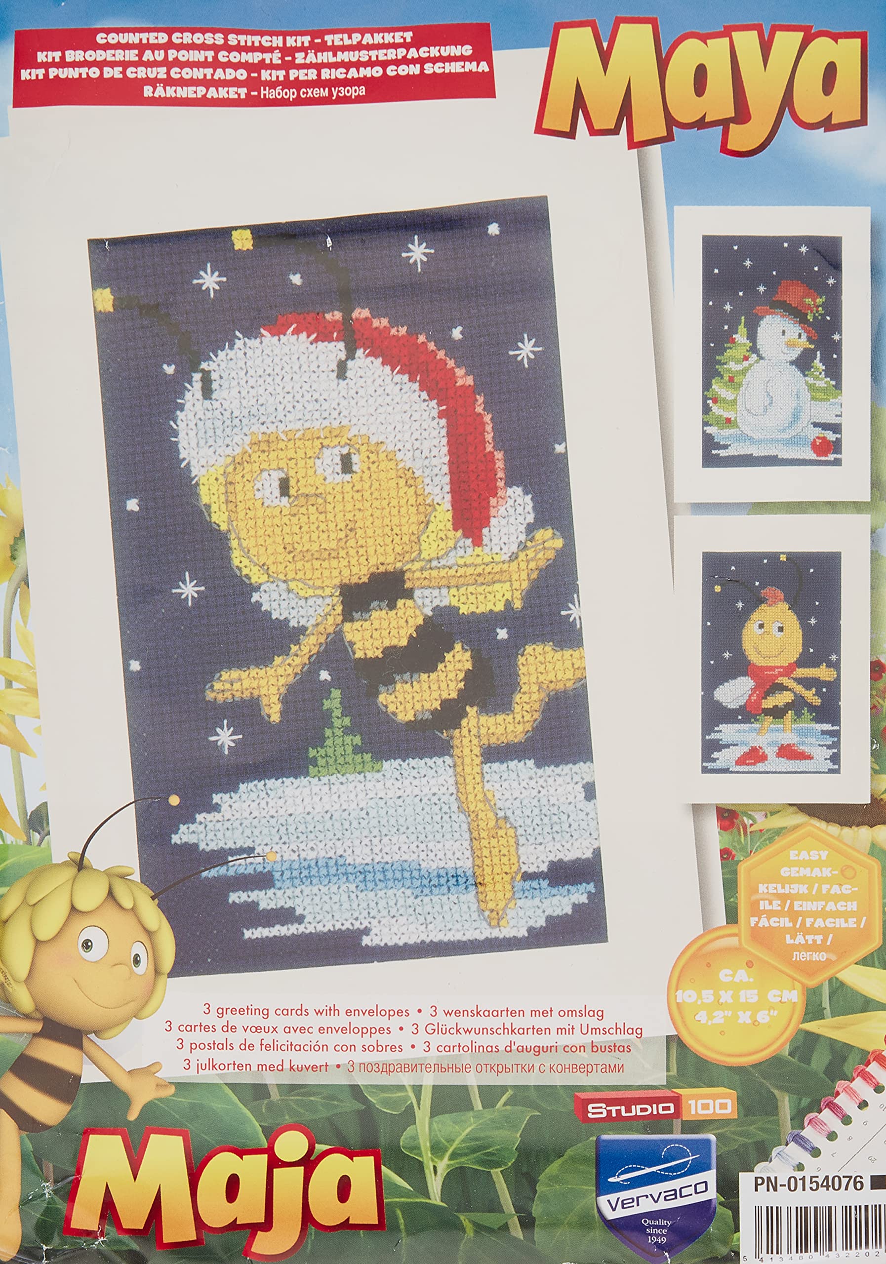 Vervaco Greeting Cards Snow with Maya&Willy AIDA Set 3