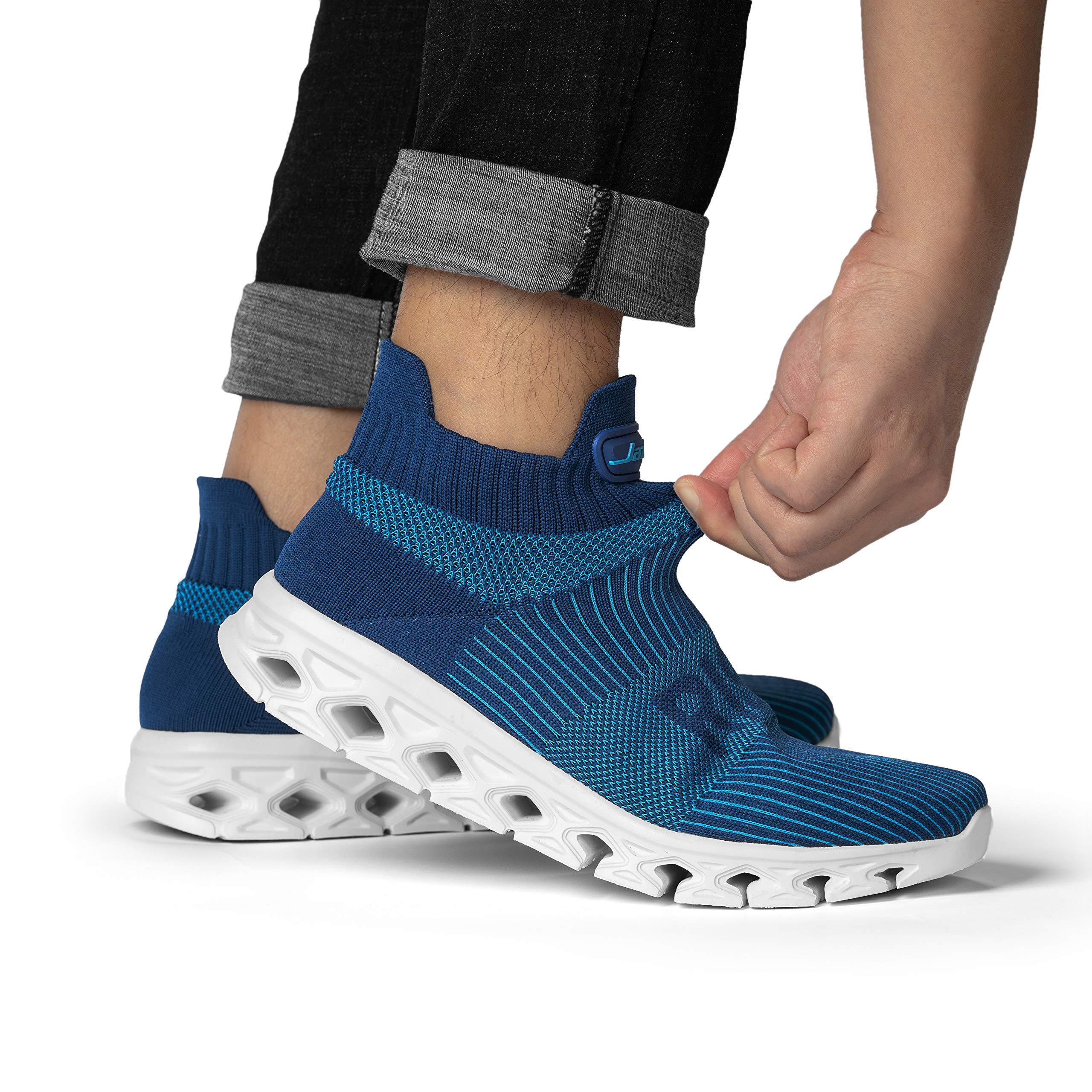 Jazba Sockun Sock Sneakers Easy On Easy Off Knitted Comfort Slip On Shoe for Men Workout Crossfit Lightweight Trainers for Yoga Travel Holiday Photography, Grey, Euro 42/US 9