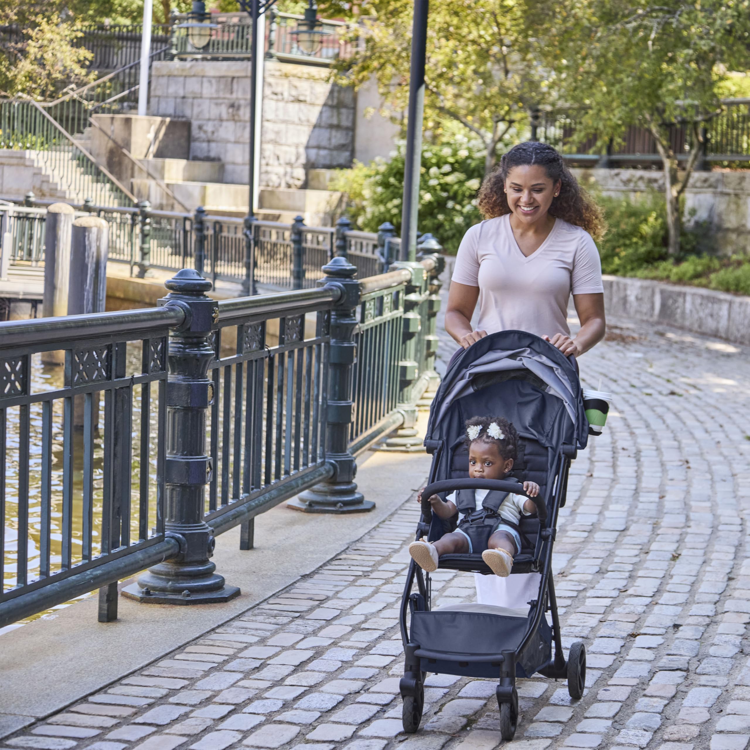 Summer Infant Ingenuity 3Dquickclose CS+ Compact Fold Stroller – Lightweight Stroller with Oversized Canopy, Extra-Large Storage and Compact Fold, Black