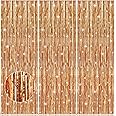 Accevo Rose Gold Foil Party Streamers 3Pack Metallic Tinsel Fringe Curtain 3.2ft x 8.2ft Streamer Curtains Anniversary Thanksgiving Christening Party Photo Booth Tinsel Curtain for Parties Decoration