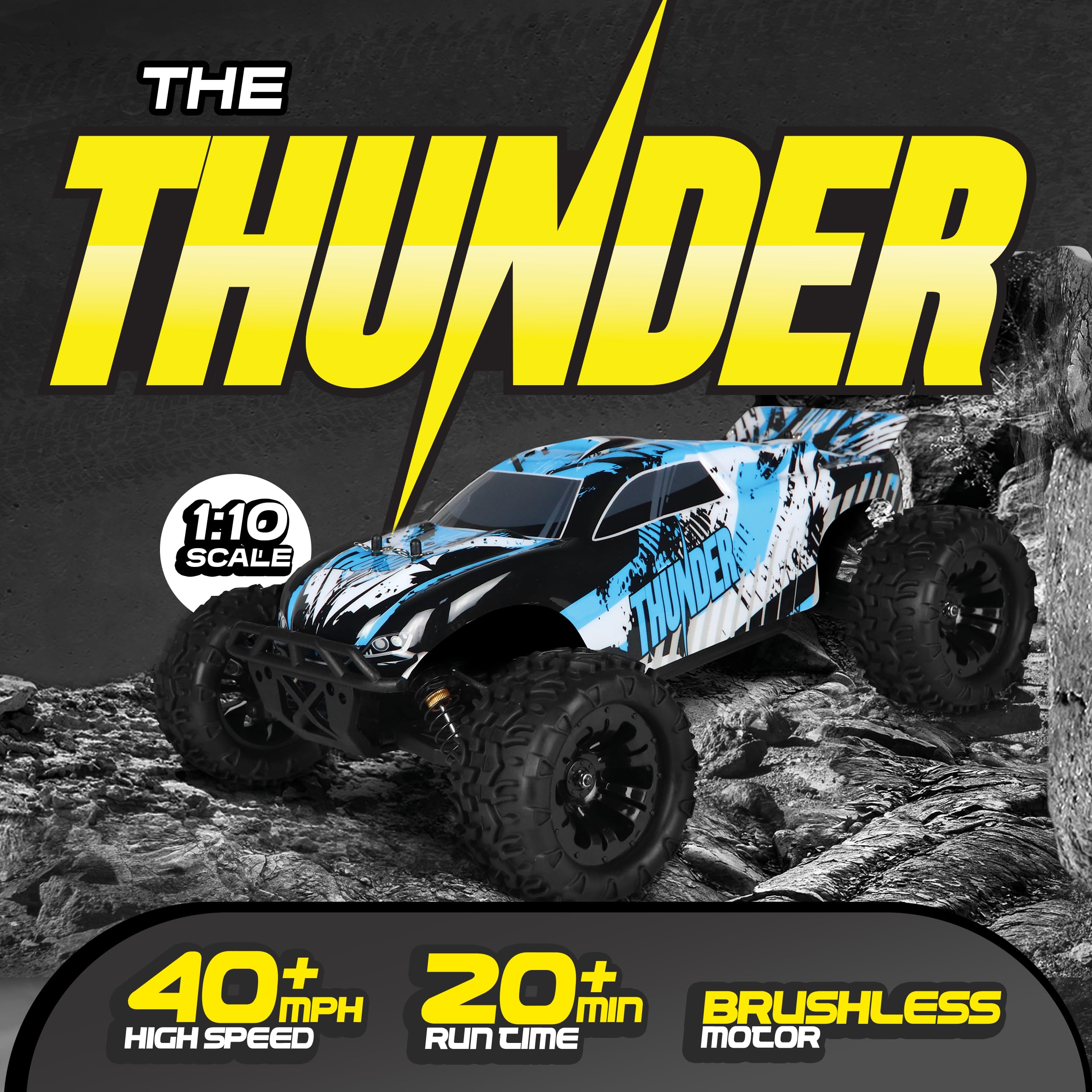 1:10 Scale Brushless RC Cars 65 km/h Speed - Boys Remote Control Car 4x4 Off Road Monster Truck Electric - All Terrain Waterproof Toys for Kids and Adults -2 Body Shell + Connector for 30+ Mins Play