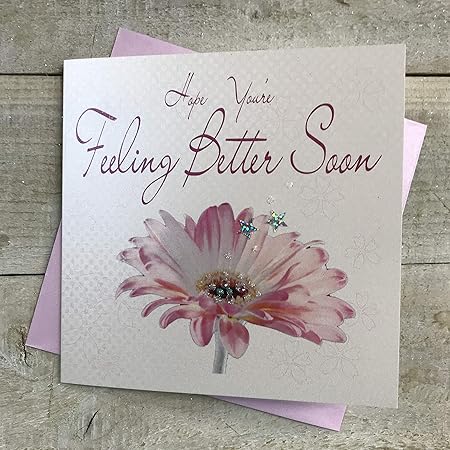 White Cotton Cards Wb94 Biglietto Di Auguri Di Pronta Guarigione Con Scritta In Lingua Inglese Hope You Re Feeling Better Soon Spero Che Ti Rimetterai Presto Realizzato A Mano Colore Bianco Amazon It