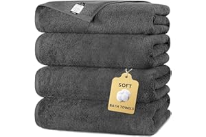 SEMAXE Grey Bath Towels Set of 4, 100% Cotton Luxury Bathroom Towels, Soft, Absorbent, and Quick-Drying, 55"x27", Perfect for Hotels, Gyms, and Spas