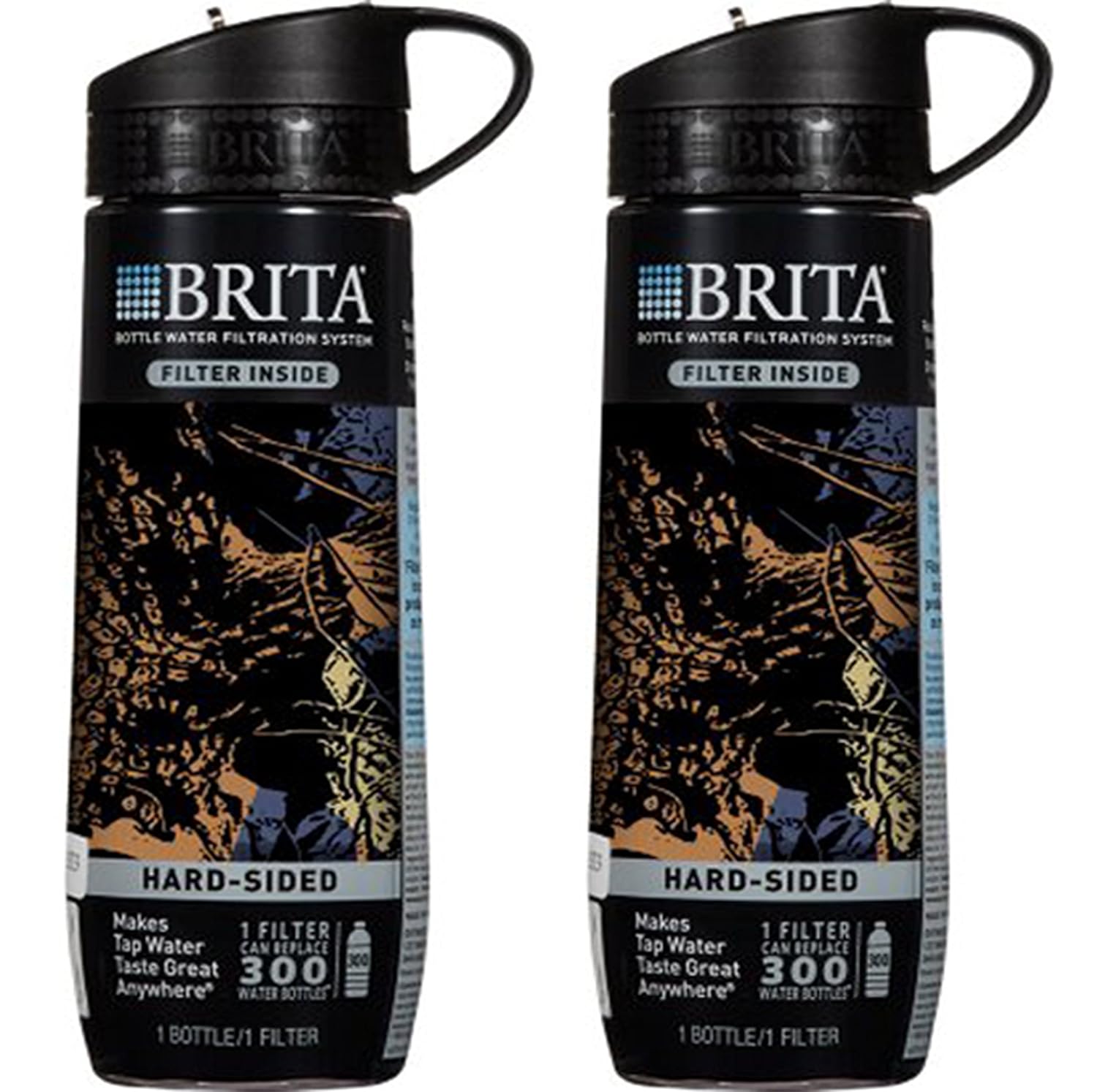 Pack of 3 Outdoor Recreation Brita Black Camo Hard Sided Water Bottle