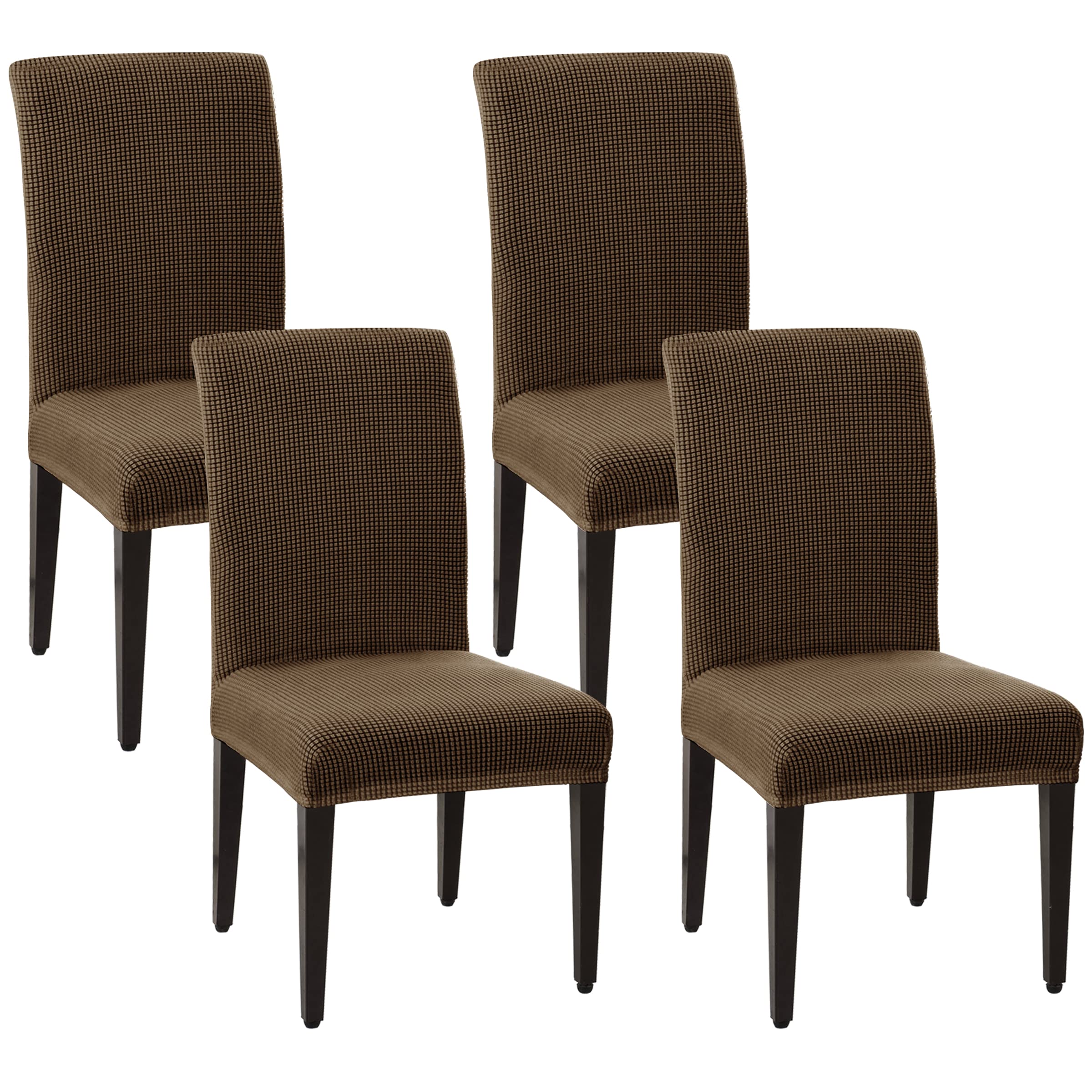 SU SUBRTEX Stretch Dining Chair Covers for Dining Room Chairs Jacquard Chair Slipcovers Removable Washable Short Dining Chair Protector for Party/Wedding(Set of 4, Coffee)