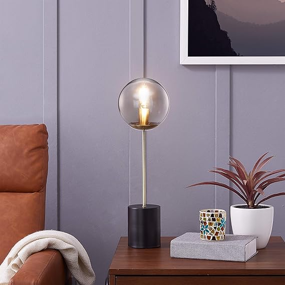 Smoked Glass Globe 20inch Table Lamp Black Grey Mid