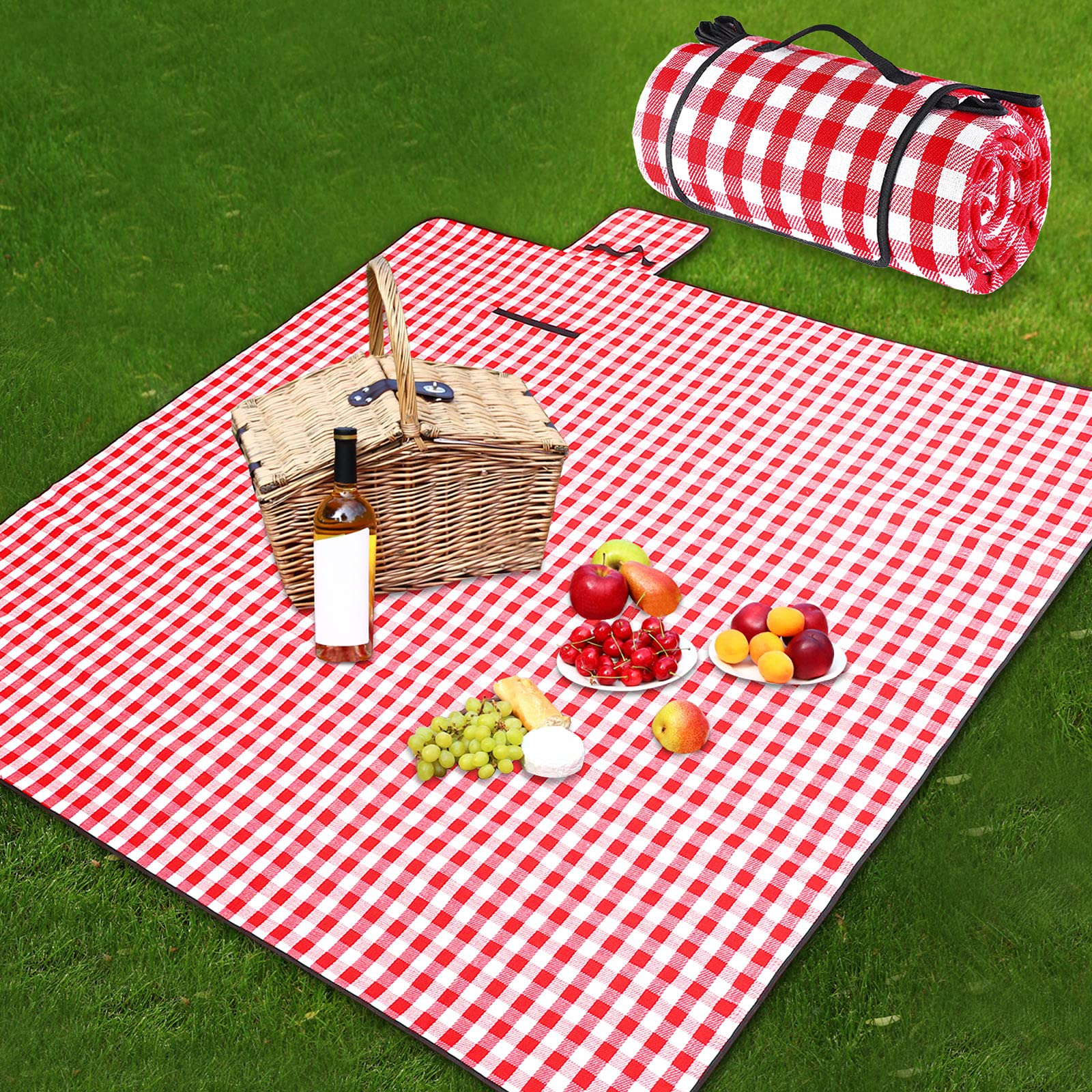 Ruisita Extra Large Picnic Blankets 79 x 79 inches Red and White Checkered Picnic Blanket Waterproof Beach Blanket Oversized Portable Picnic Blanket for Outdoor Camping