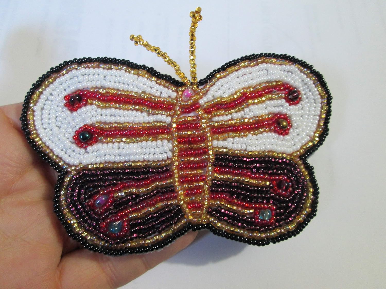 Amazon Com Hand Beaded Gold Purple Pink White Butterfly