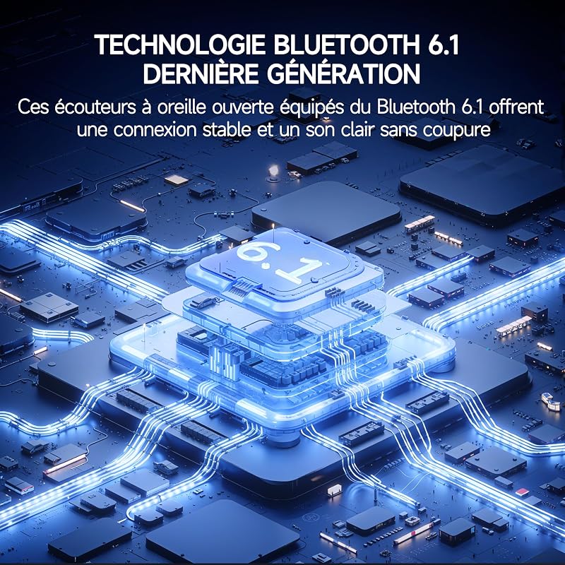 Casque running Bluetooth 6.1 sans fil oreille ouverte collier, écouteurs sport ultra-léger micro intégré – 16h longue autonomie, confort ajusté cyclisme salle sport entraînement course fitness (Noir) — photo 6 sur 8