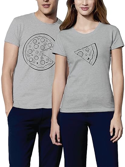 VIVAMAKE - Pizza Love - Partner-T-Shirt Damen und Herren – 2 Stück - Couple-Shirt Geschenk Set für Verliebte – Partner-Gesche