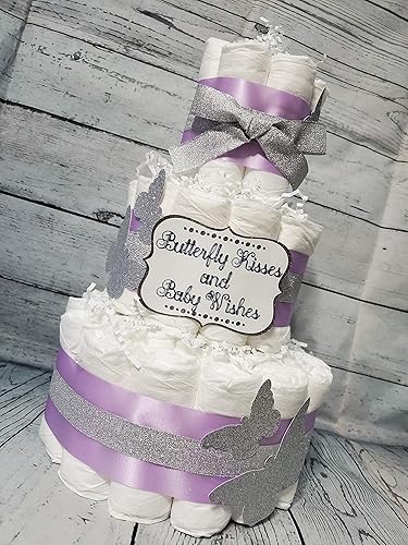purple and gold diaper cake
