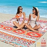 HIHOHO Beach Blanket, Sandproof Beach Mat, Waterproof Quick Drying Lightweight Outdoor Aztec Picnic Mat 79" X 83"/120"x108" for 2-8 Adults for Travel, Camping, Hiking