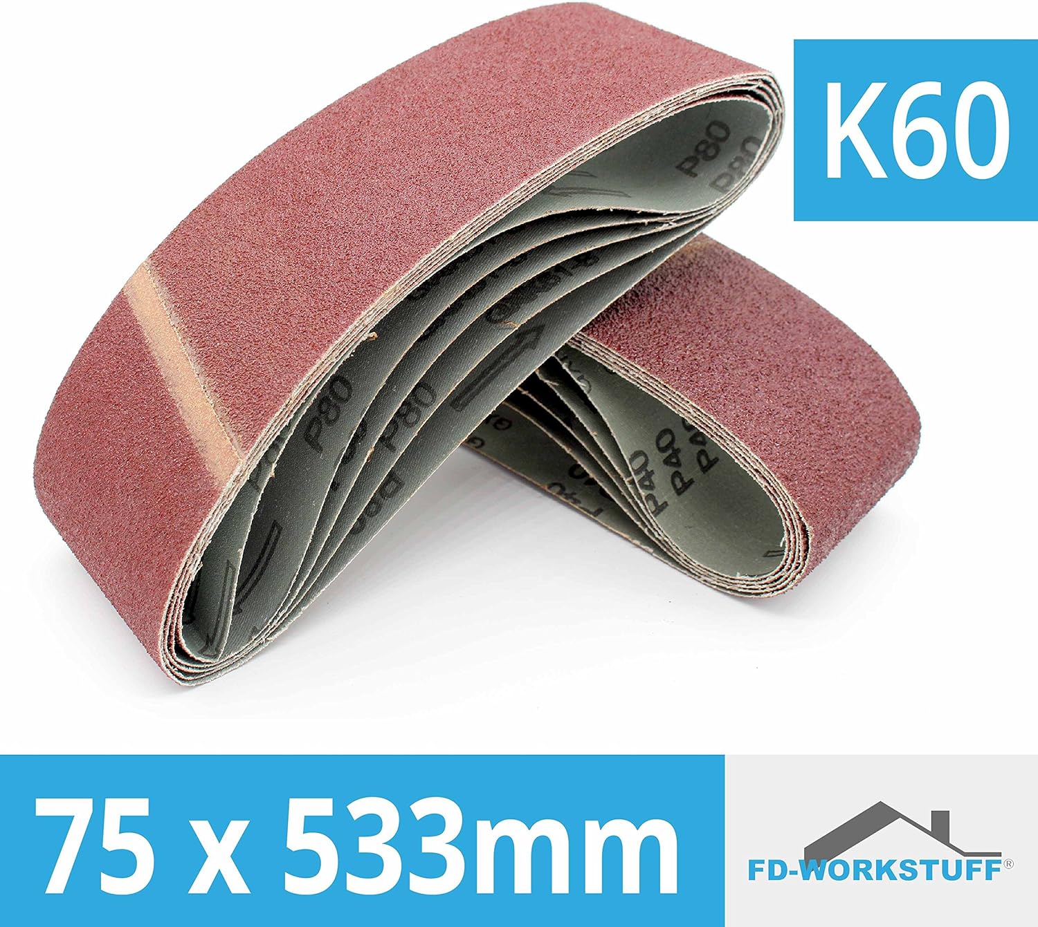 Cloth Sanding Belts │ 10 Pieces │ 75 x 533 mm │ Grain 60 │ for Belt Sanders │ Sanding-Paper │ Sanding-Belts - Image 3