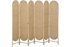HOMCOM 6 Panel Room Divider, 67" Bohemian Folding Privacy Screen with Arched Top, Freestanding Lightweight Woven Partition fo
