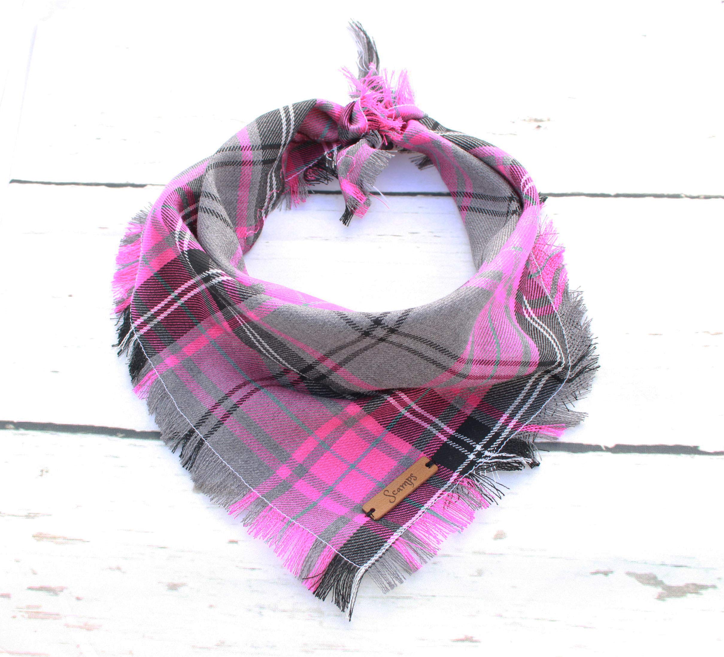 Frayed Pink Buffalo Plaid Dog Bandana S/M