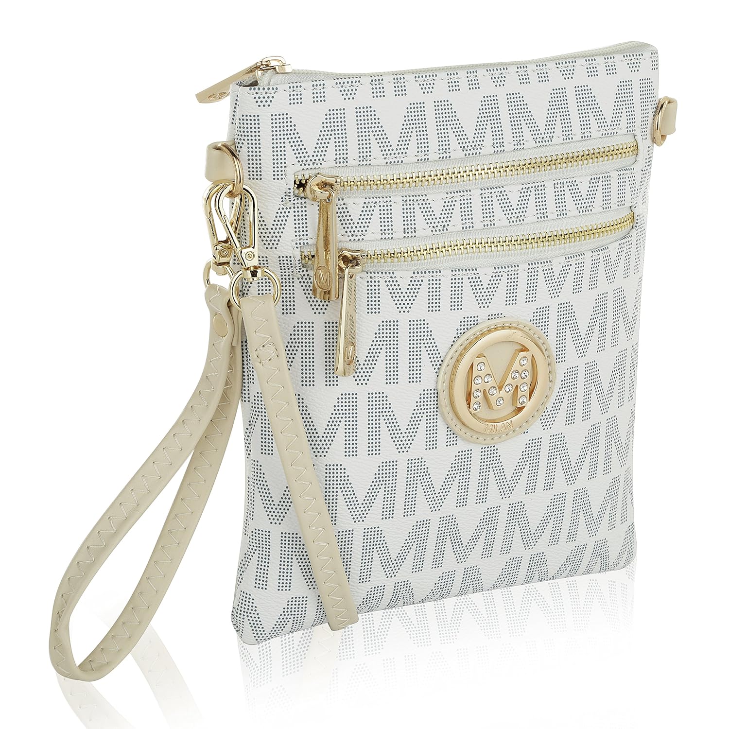 Mkf Crossbody Bag For Women Or Wristlet Purse Removable Strap Vegan Leather Small Designer Side Messenger White