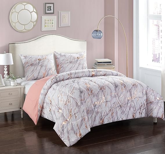 Pop Shop Marble Comforter Set Full Queen Rose Gold