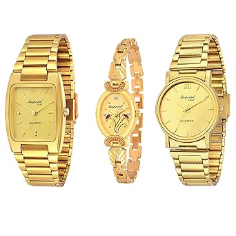 Analogue Men's Watch (Gold Dial Gold Colored Strap) (Pack of 3)