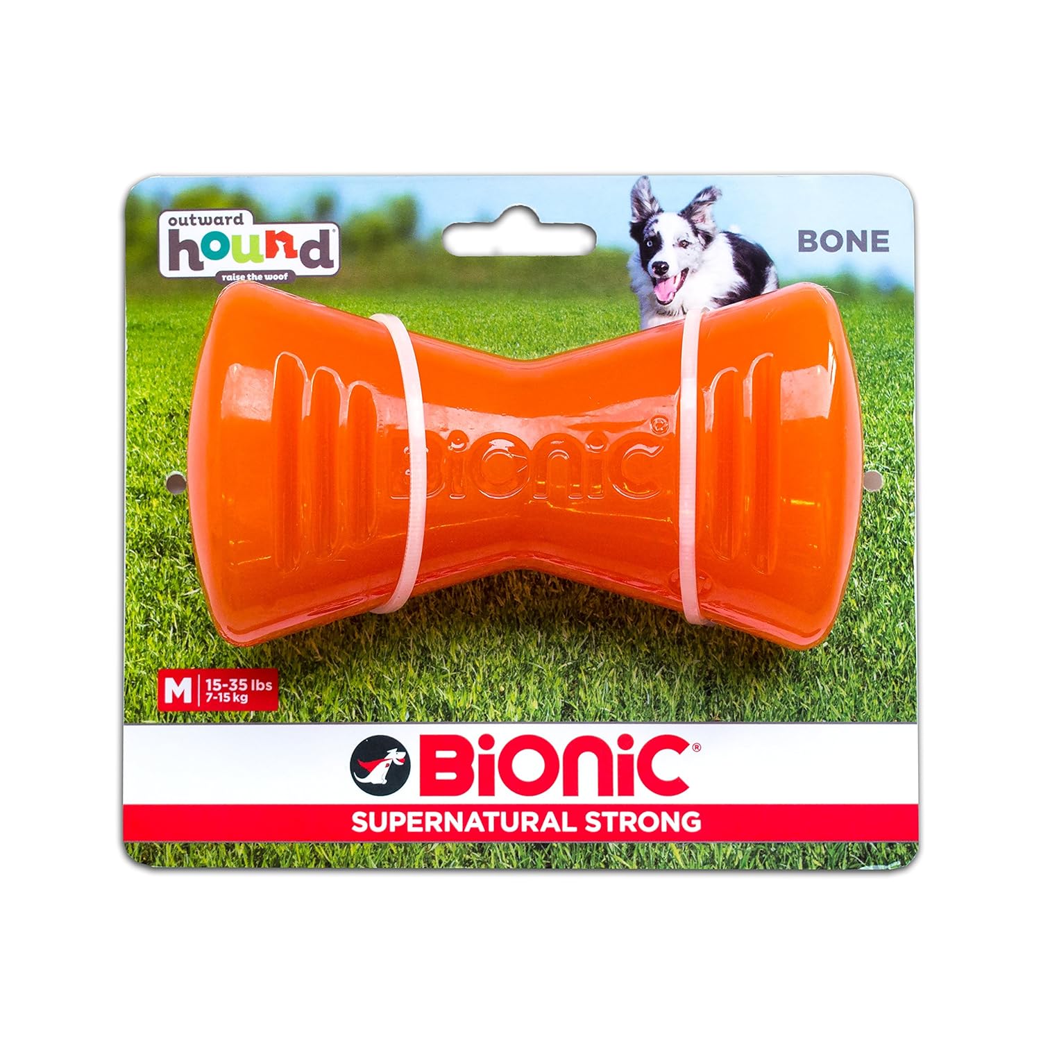 Bionic Tough Rubber Dog Bone, Durable Chew Toy for Dogs, Medium, Orange