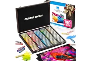 COLOUR BLOCK Soft Pastels for Artists - 100 Colors Square Chalk Pastels Set in Wooden Box - Vibrant Pigments Art Kit for Painting, Drawing, Sketching, Hobbyists, Students.