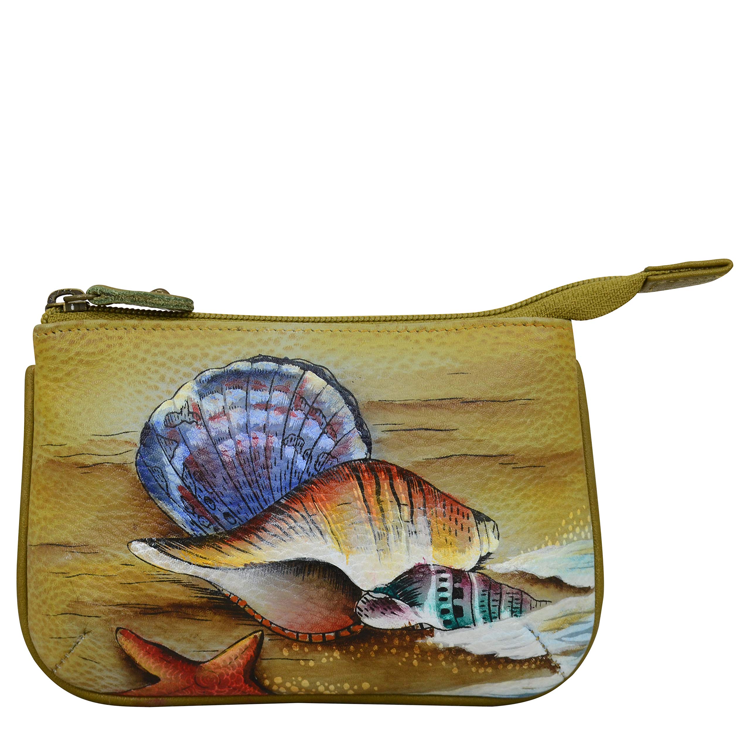 Anuschka Women's Original Hand-Painted Genuine Leather Medium Zip Pouch with Key Fobs - Gift of The Sea