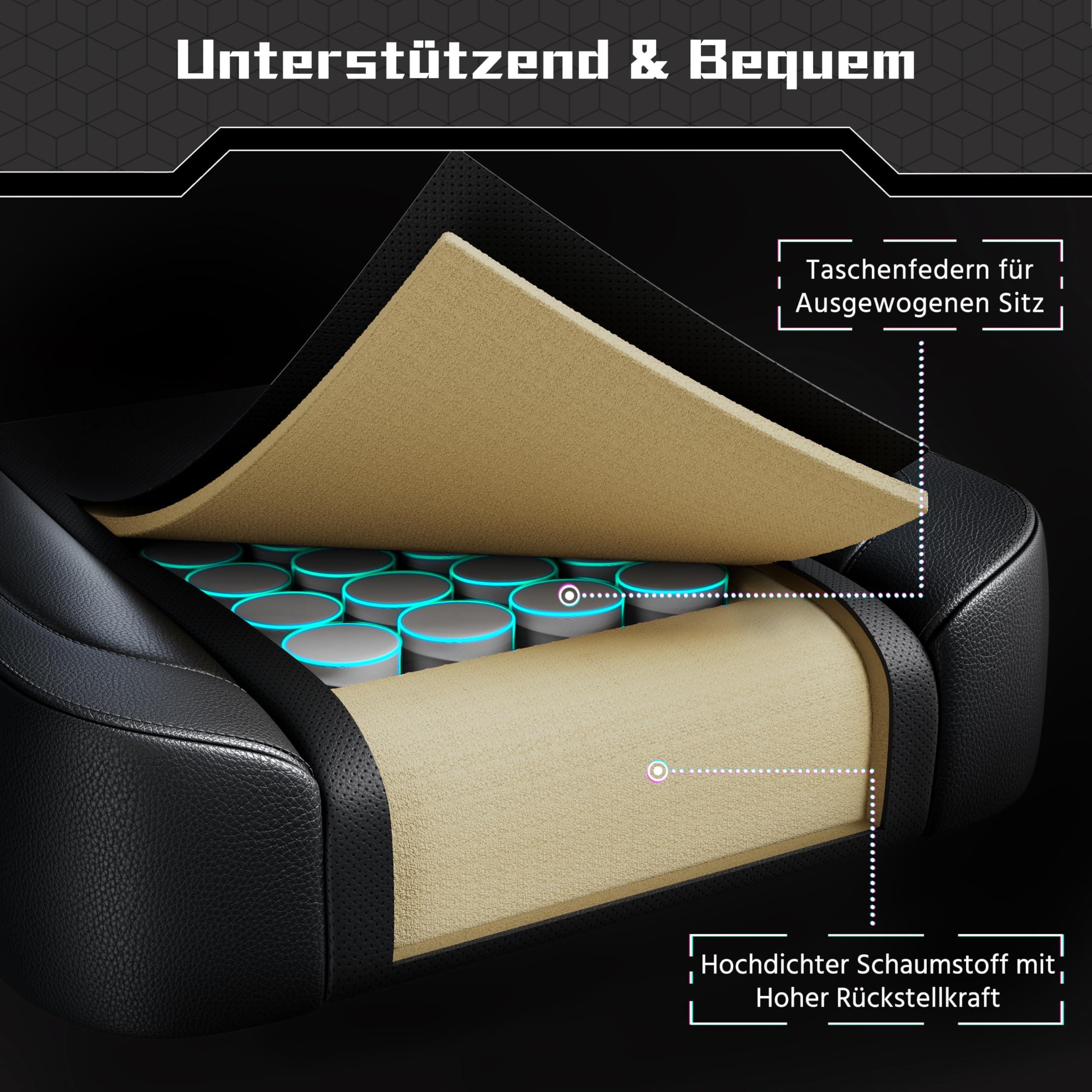Yaheetech Gaming Stuhl, Ergonomischer Gaming-Stuhl mit Massagefunktion & Ausziehbarer Fußstütze, Verstellbare Rückenlehne, Höhenverstellbar, PC-Stuhl Computerstuhl Drehsessel (Schwarz) 7