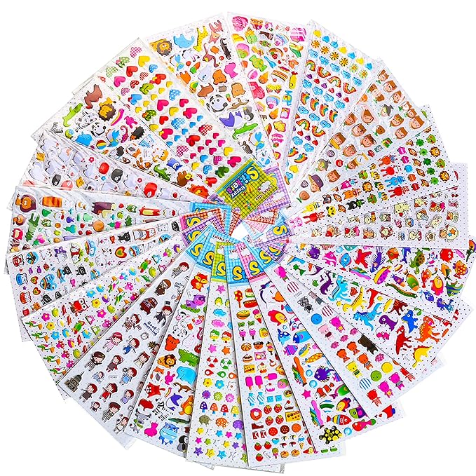Renook Aufkleber für Kinder 1500+, 20 Verschiedene Blätter, 3D geschwollene Aufkleber, Scrapbooking, Bullet Zeitschriften, Au