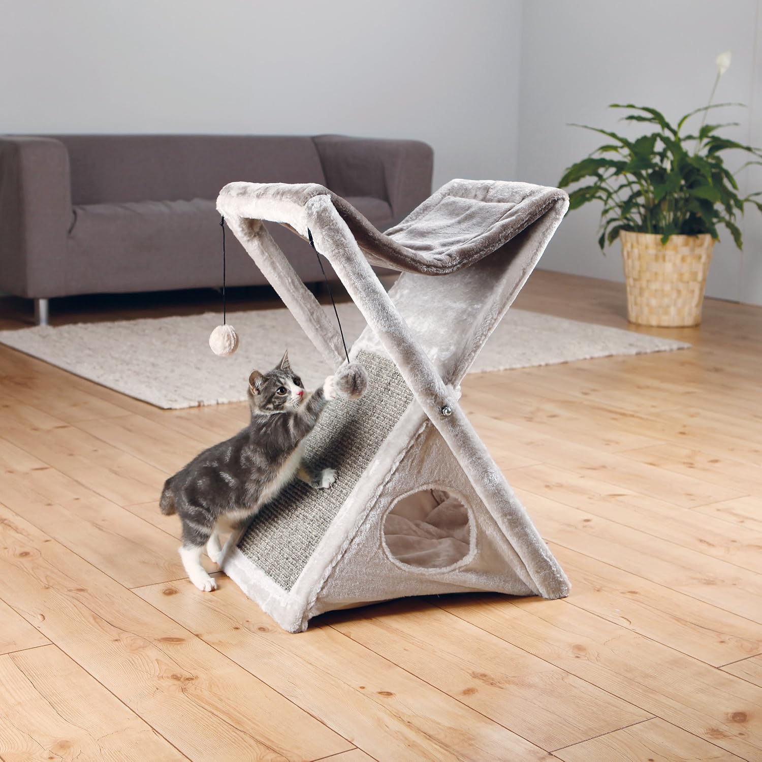 Trixie Pet Products Miguel Fold and Store Cat Tower, 20.25 x 13.75 x 25.5, Gray/Light Gray : Pet Supplies