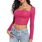 YYA Women Life Spark Crop Tops Ruched Long Sleeve Shirts Fitted Outfits Blouses S-XXL